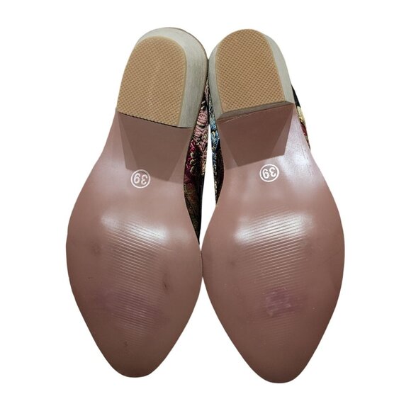 Womens Brocade Lace-Up Ankle Boots Floral Design High Block Heel Size 39 EU 8.5 - Picture 6 of 6